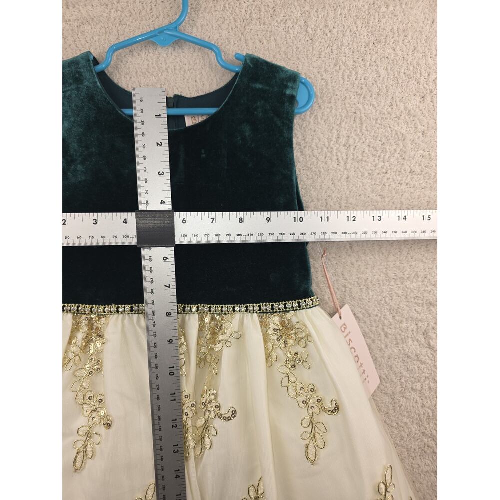 Biscotti Collezioni Girls Green Velvet and Ivory Gold Embroidered Formal Dress 6 - Picture 14 of 15